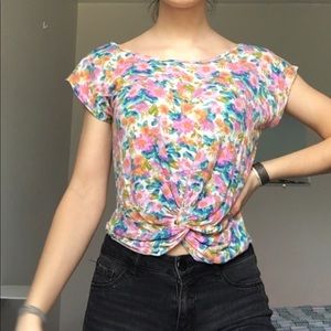 Floral front knot crop top